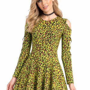 SMALL animal print dress w/ cutout sleeves.  Zipper close.  Casual.
